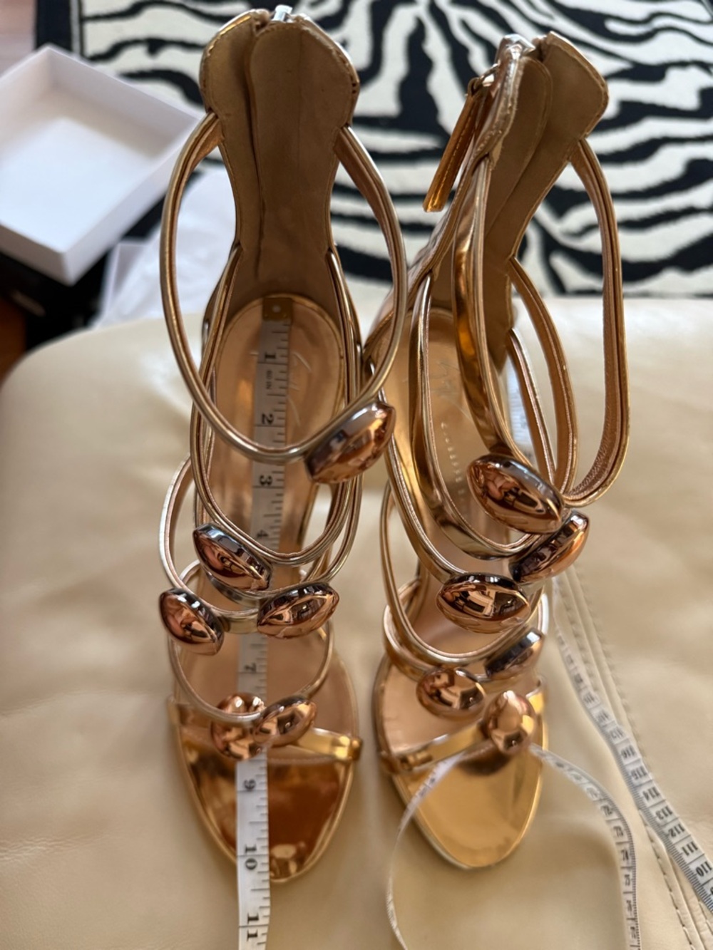 Giuseppe Zanotti Gold Alien Cage Sandals w/Rose Gold Orbs. - Picture 13 of 14